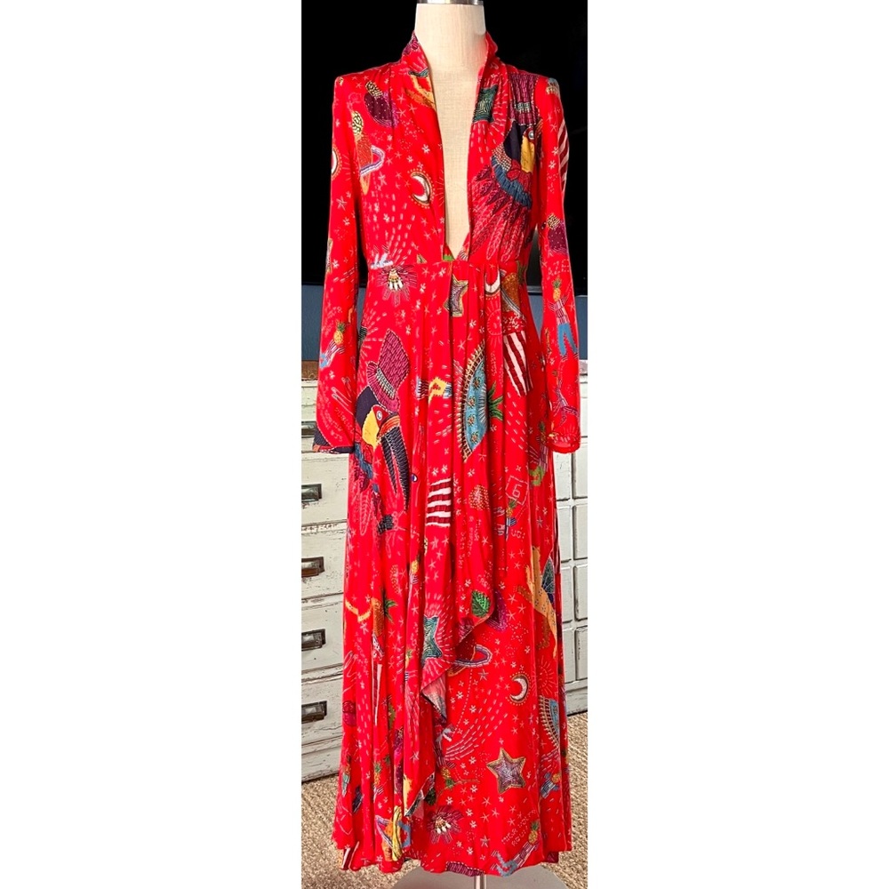 FARM Rio Carnival Red Maxi Dress with Multicolor Patterns